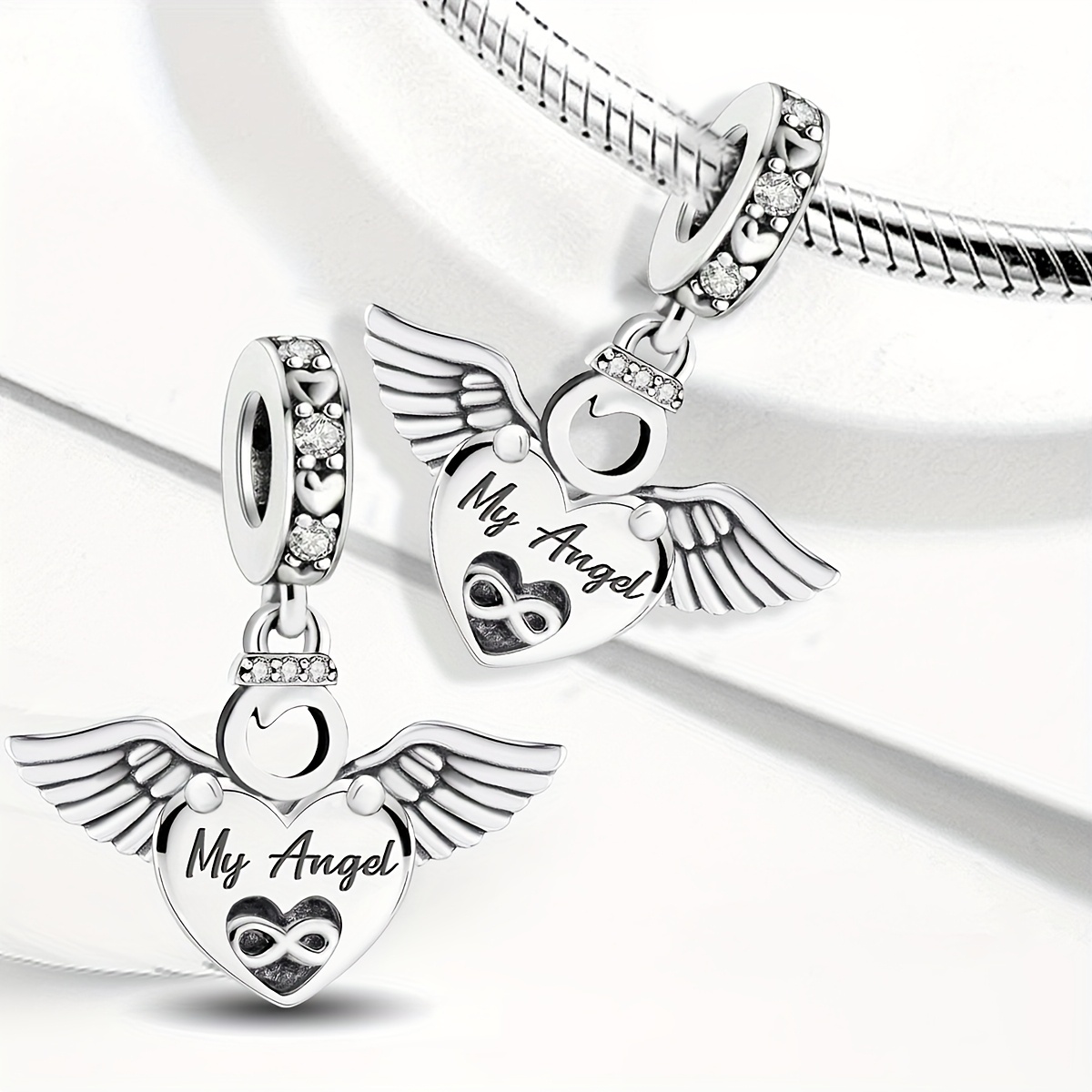 Women's 925 Silver Plated Angel Infinite Heart Charm Pendant